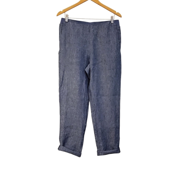 J. Jill Love Blue Linen Pull on Cropped Straight Leg Pants Womens Small - Picture 3 of 10